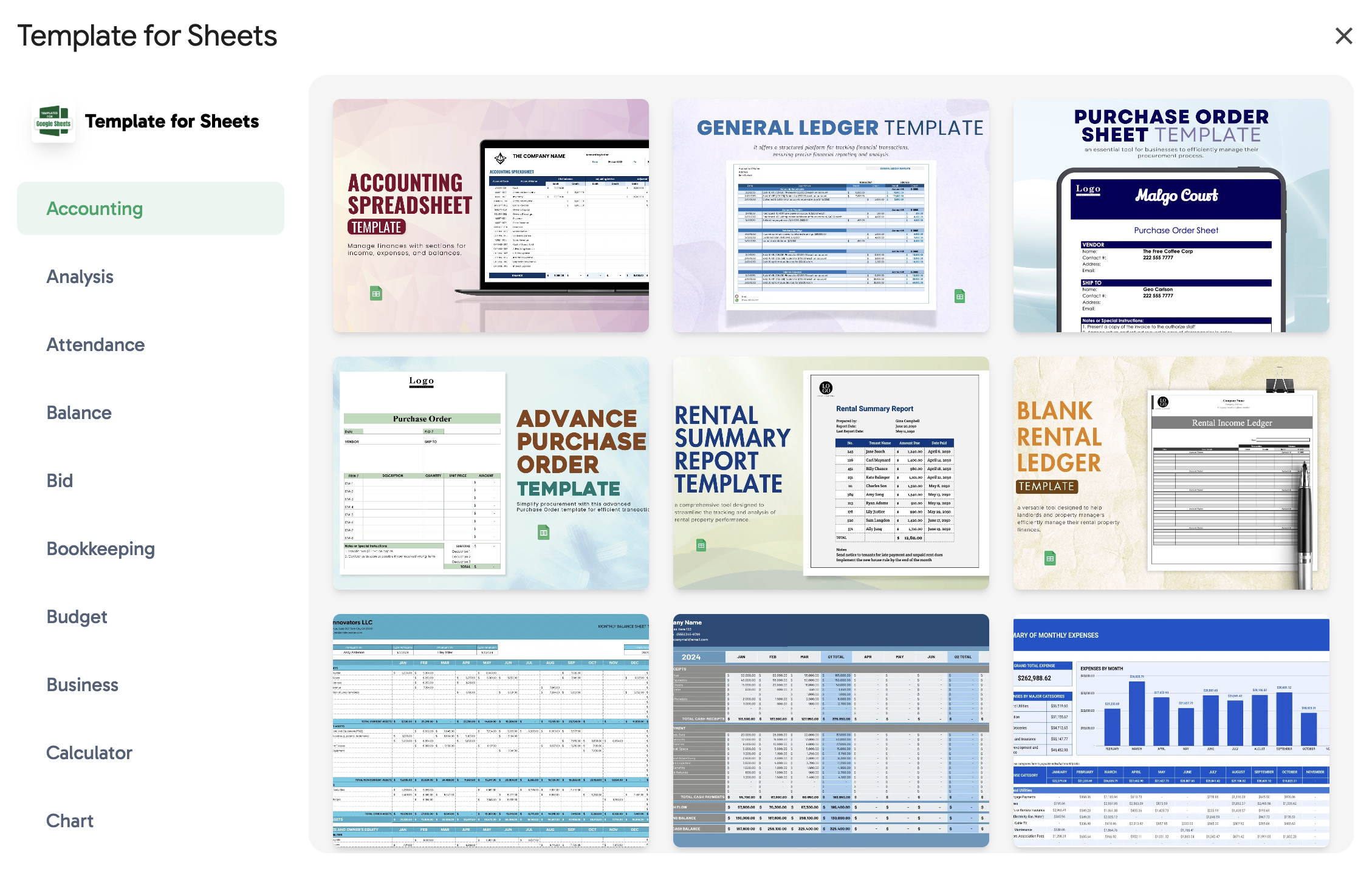 Templates for sheets